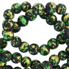 Glass beads Drip-Art 4mm Mat Black Green Gold